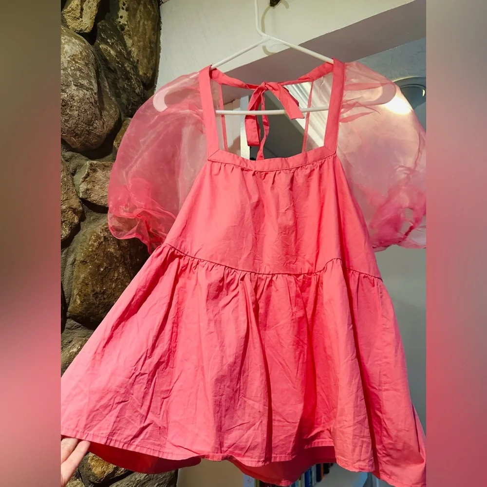 Tuckernuck $128 Pomander Place Tinsley Mesh Puff Sleeve Top in Pink Size Small